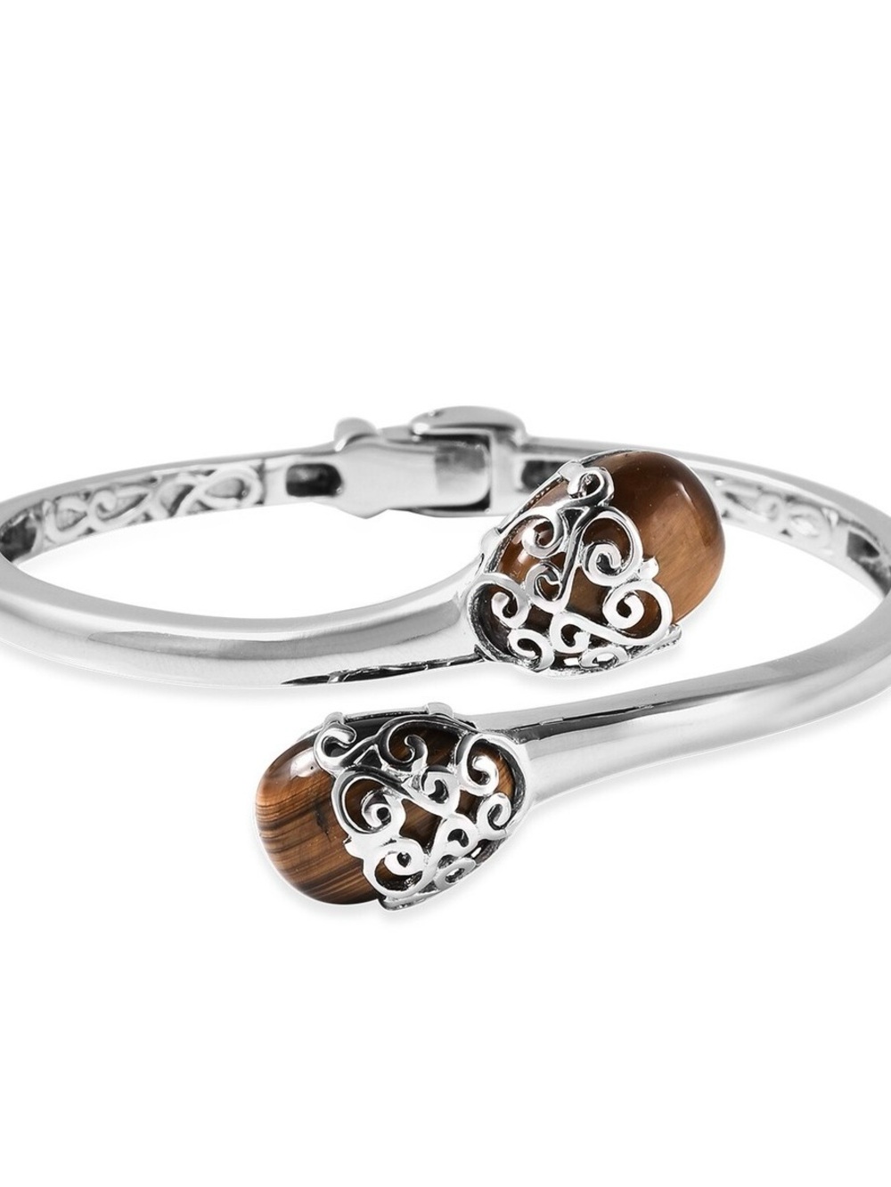 17ctw South African Yellow Tiger's Eye Hinge Bangle Bracelet in Stainless Steel